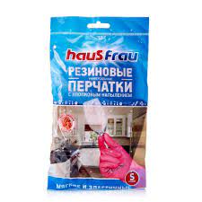 Перчатки Haus Frau универсальные резиновые с хлопковым напылением размер L 1 пара